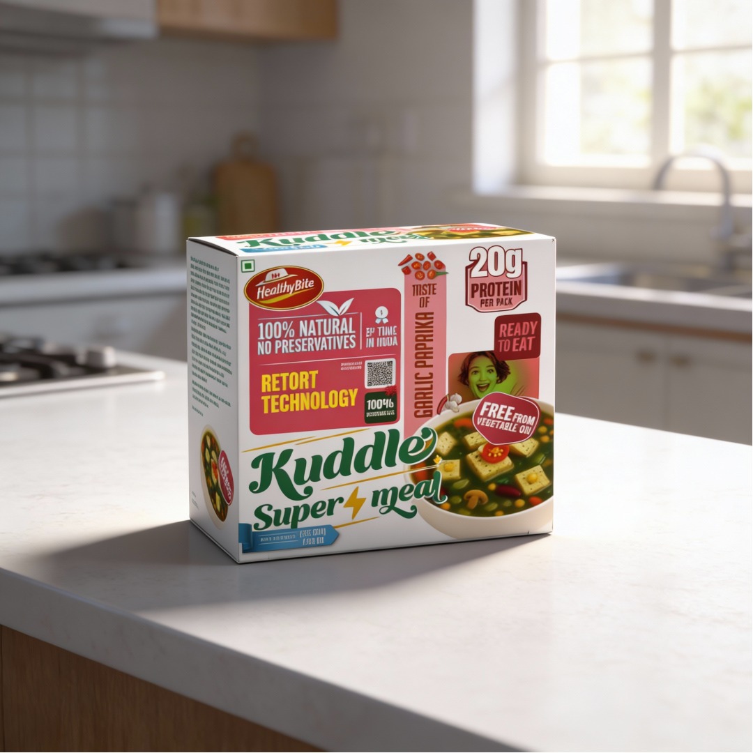 Kuddle Garlic Paprika box on a kitchen counter